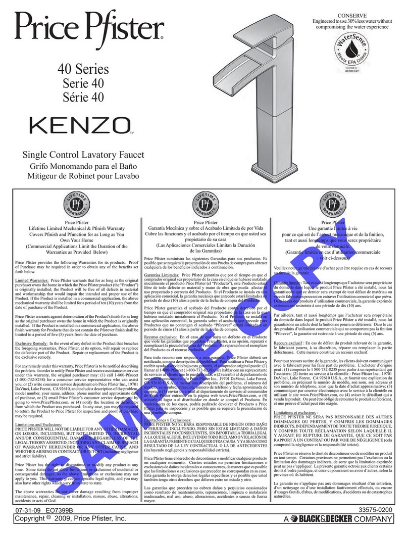 Black & Decker Price Pfister KENZO 40 Series installation instructions
