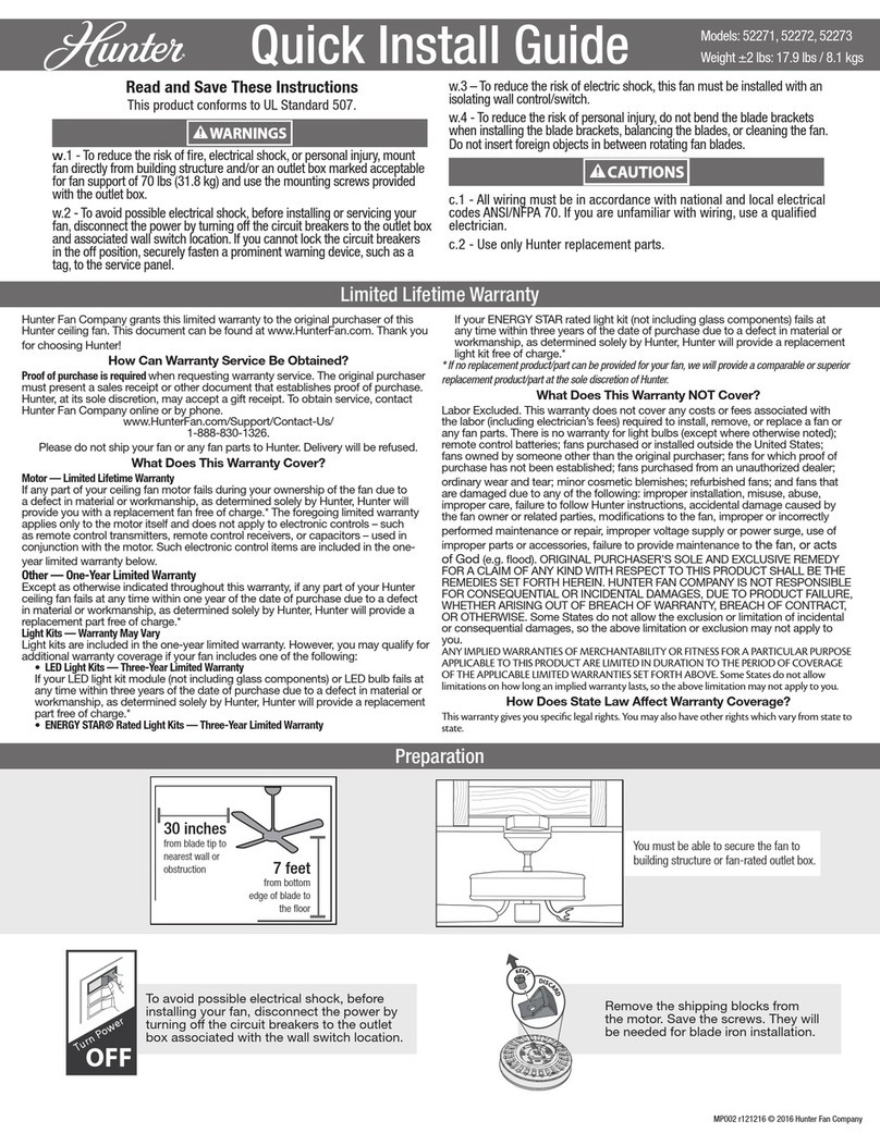 Hunter 52271 Quick install guide