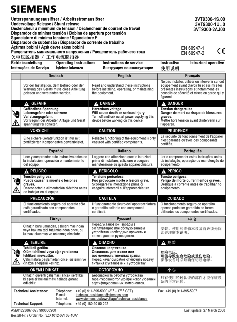 Siemens 3VT9300-1U 0 Series operating instructions