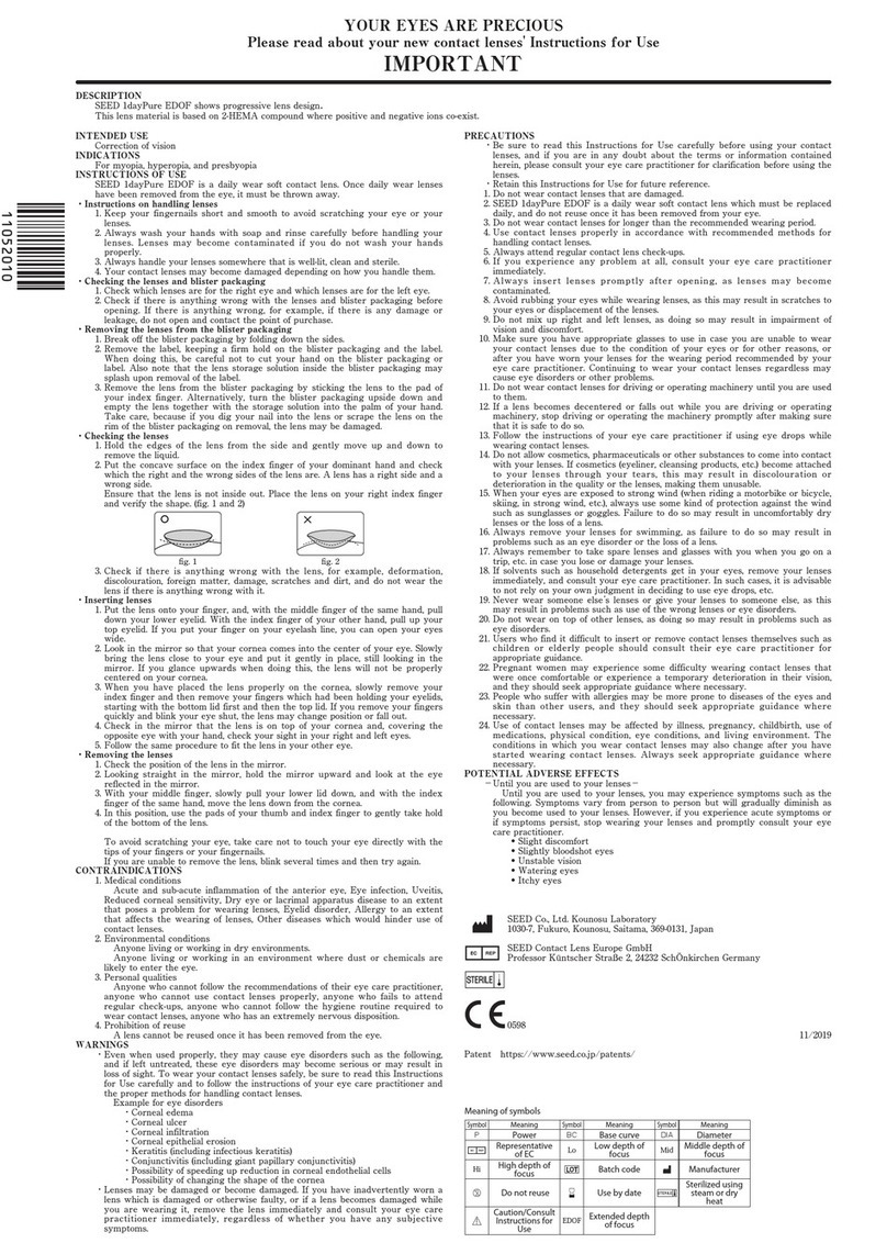 Seed 1dayPure EDOF Instructions for use