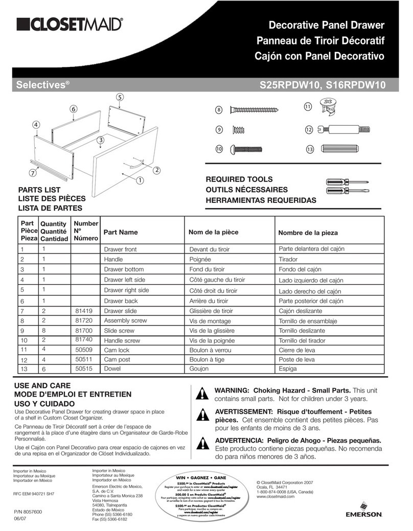 Closet Maid Selectives S25RPDW10 User manual