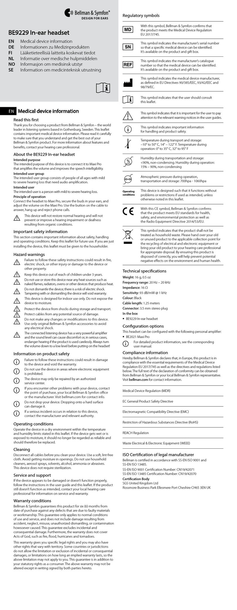 Bellman & Symfon BE9229 Application guide