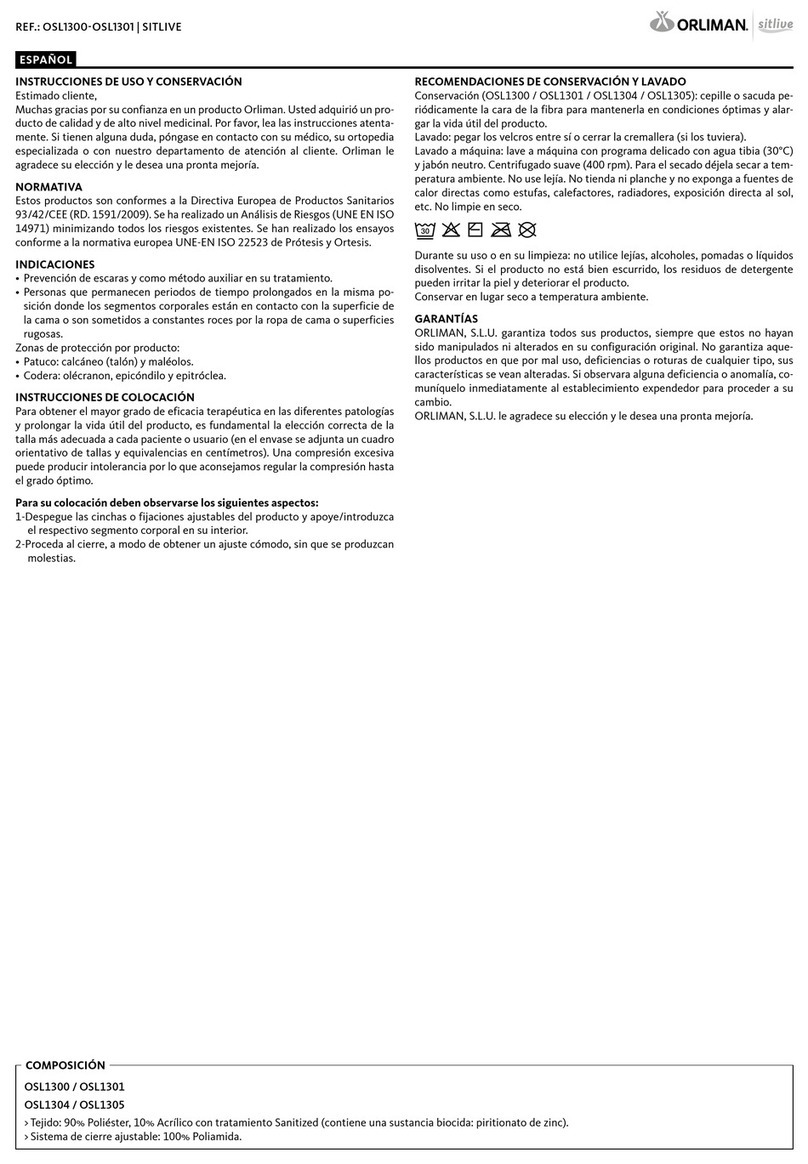 Orliman SITLIVE OSL1300 INSTRUCTIONS FOR USE AND PRESERVATION