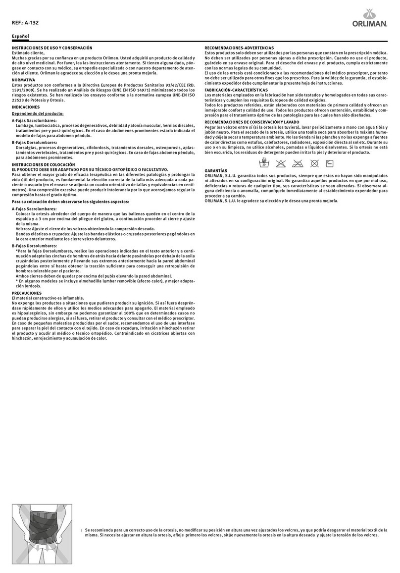 Orliman A-132 INSTRUCTIONS FOR USE AND PRESERVATION