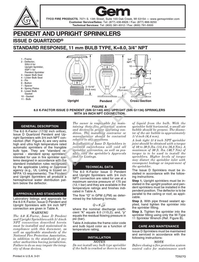 Tyco Fire Product Gem ISSUE D QUARTZOID instruction manual