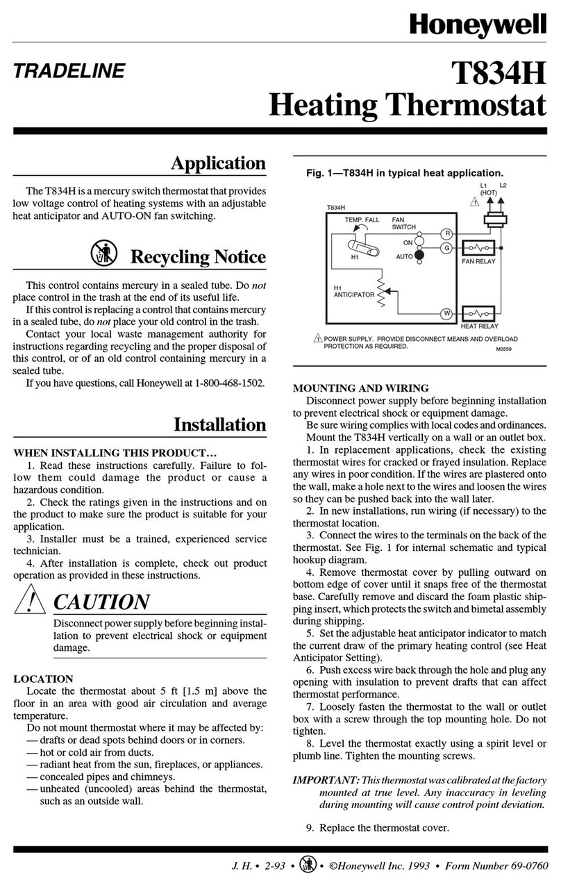 Honeywell T834H quick start guide