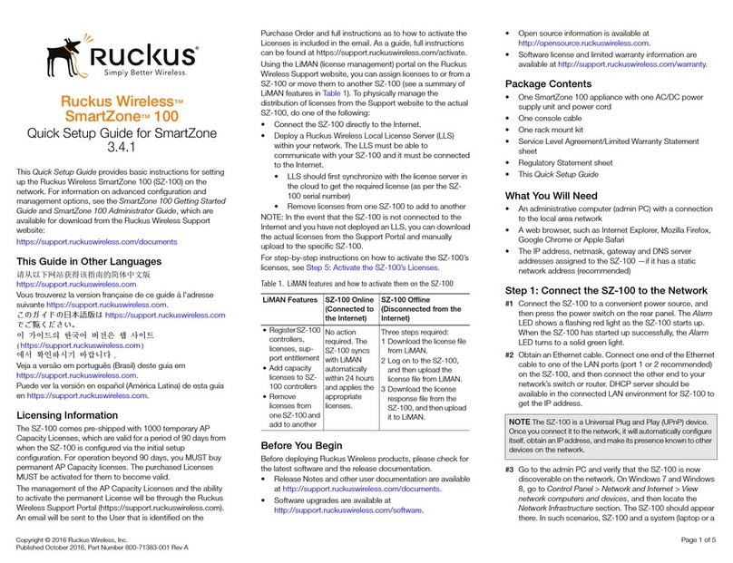 Ruckus Wireless SmartZone 100 Quick setup guide