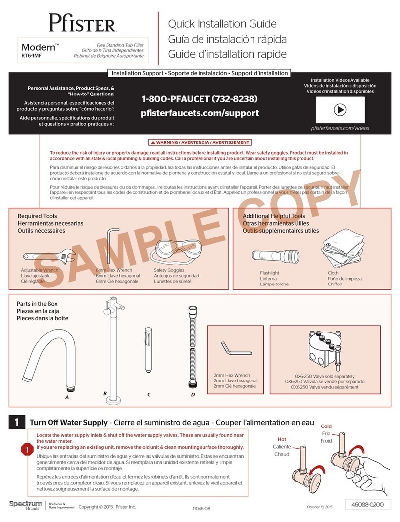 Pfister Modern RT6-1MF Quick installation guide Pfister Modern RT6-1MF Quick installation guide