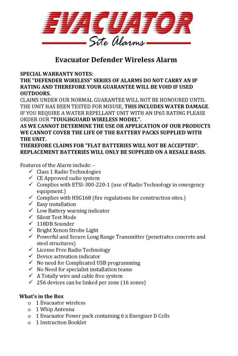 Evacuator Defender Wireless Alarm User manual