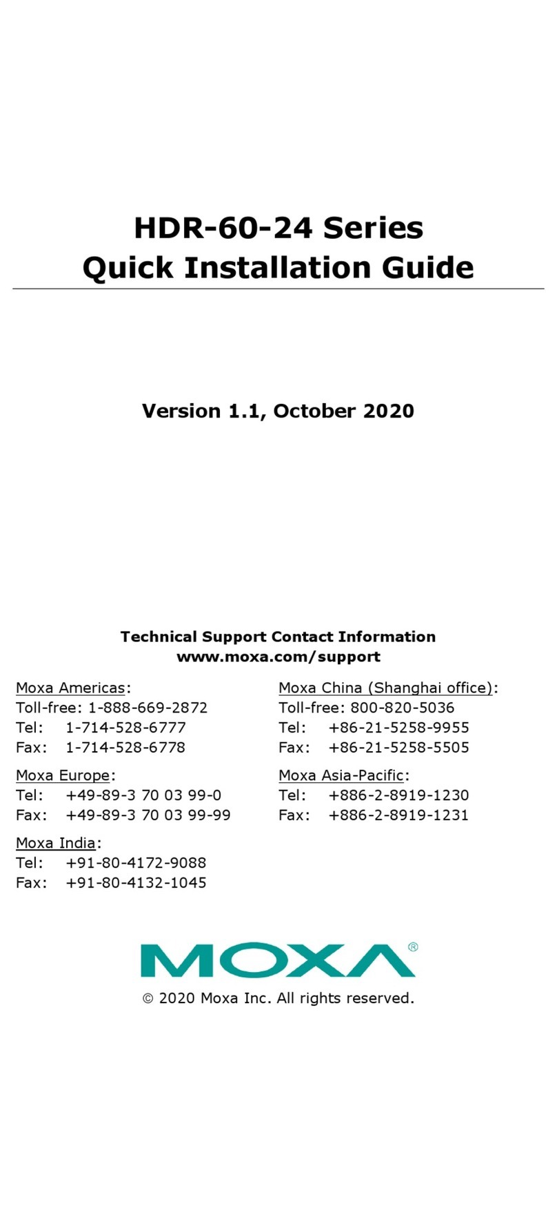 Moxa Technologies HDR-60-24 Series Quick installation guide Moxa Technologies HDR-60-24 Series Quick installation guide