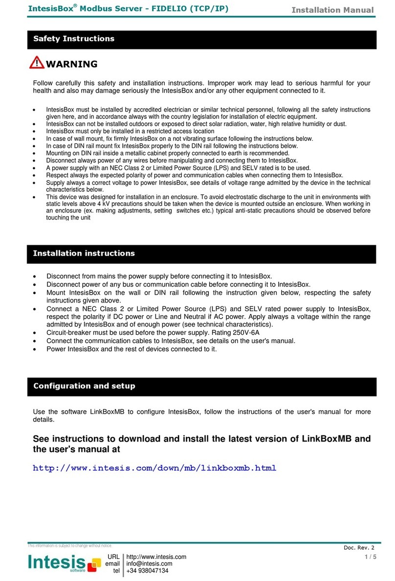 IntesisBox Modbus Server-FIDELIO TCP/IP User manual IntesisBox Modbus Server-FIDELIO TCP/IP User manual