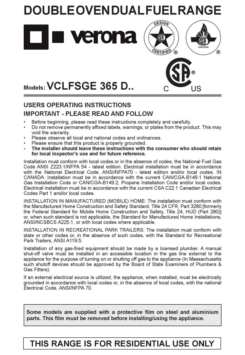 Verona VCLFSGG 365 D Series User operating instructions Verona VCLFSGG 365 D Series User operating instructions