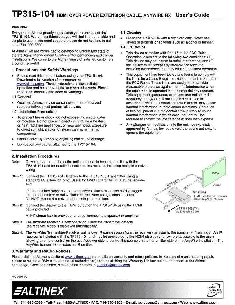 Altinex SIGNAL MANAGEMENT SOLUTIONS TP315-104 user guide