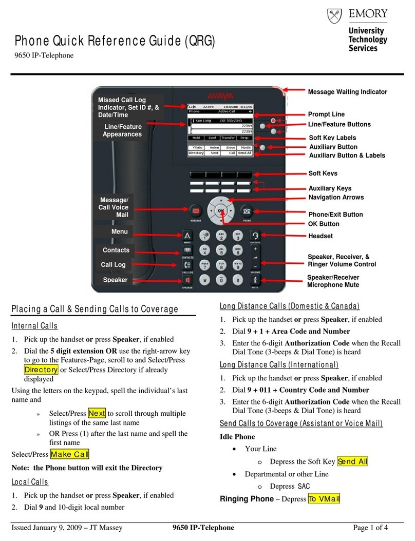 Avaya IP Office 9650 Quick reference guide