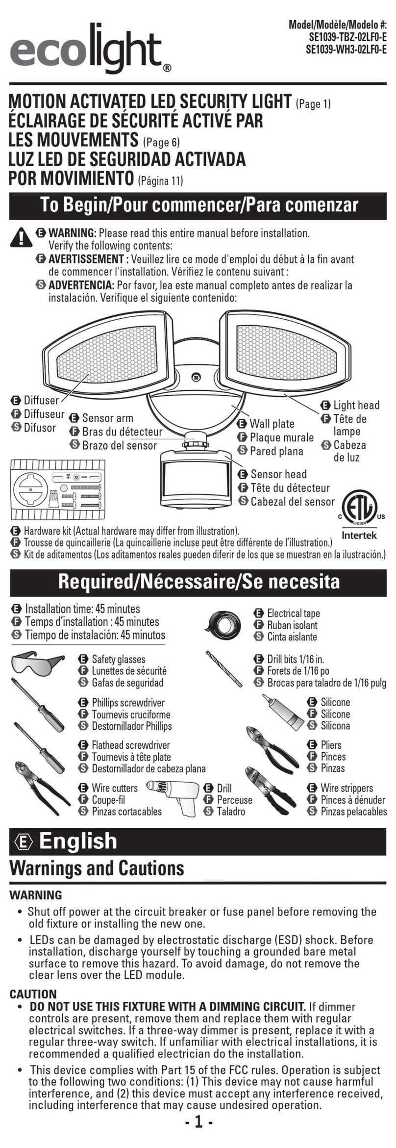ecolight SE1039-TBZ-02LF0-E user manual