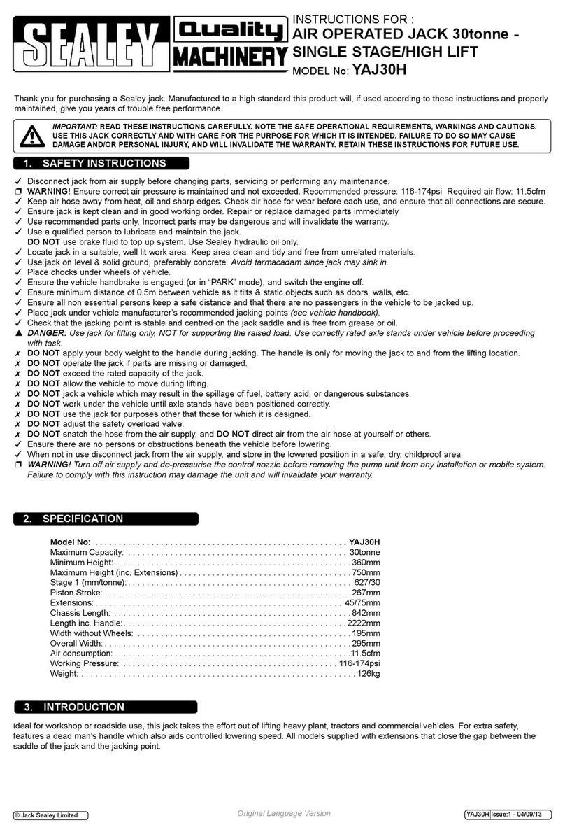 Sealey Quality MACHINERY YAJ30H User manual