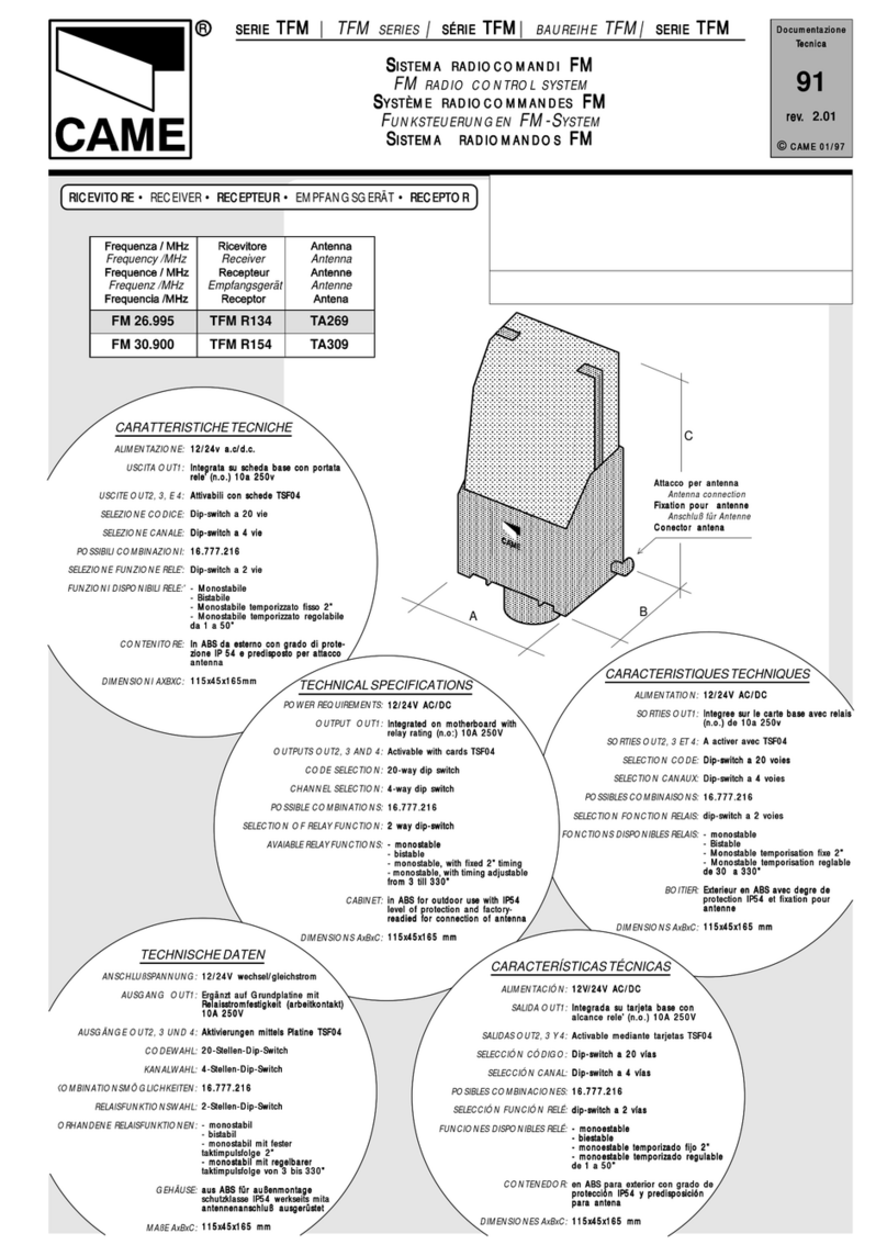 CAME TFM Series User manual