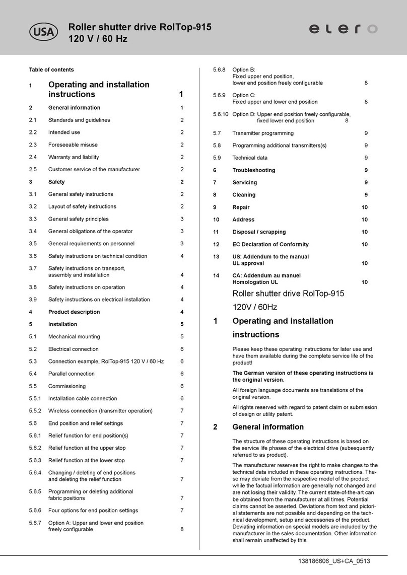 elero RolTop-915 Operating and installation instructions