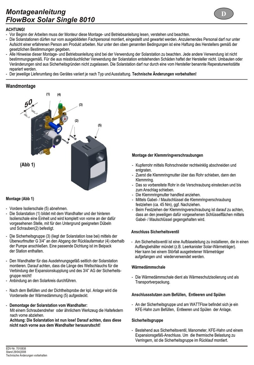 Watts Industries FlowBox Solar Single 8010 installation instructions Watts Industries FlowBox Solar Single 8010 installation instructions