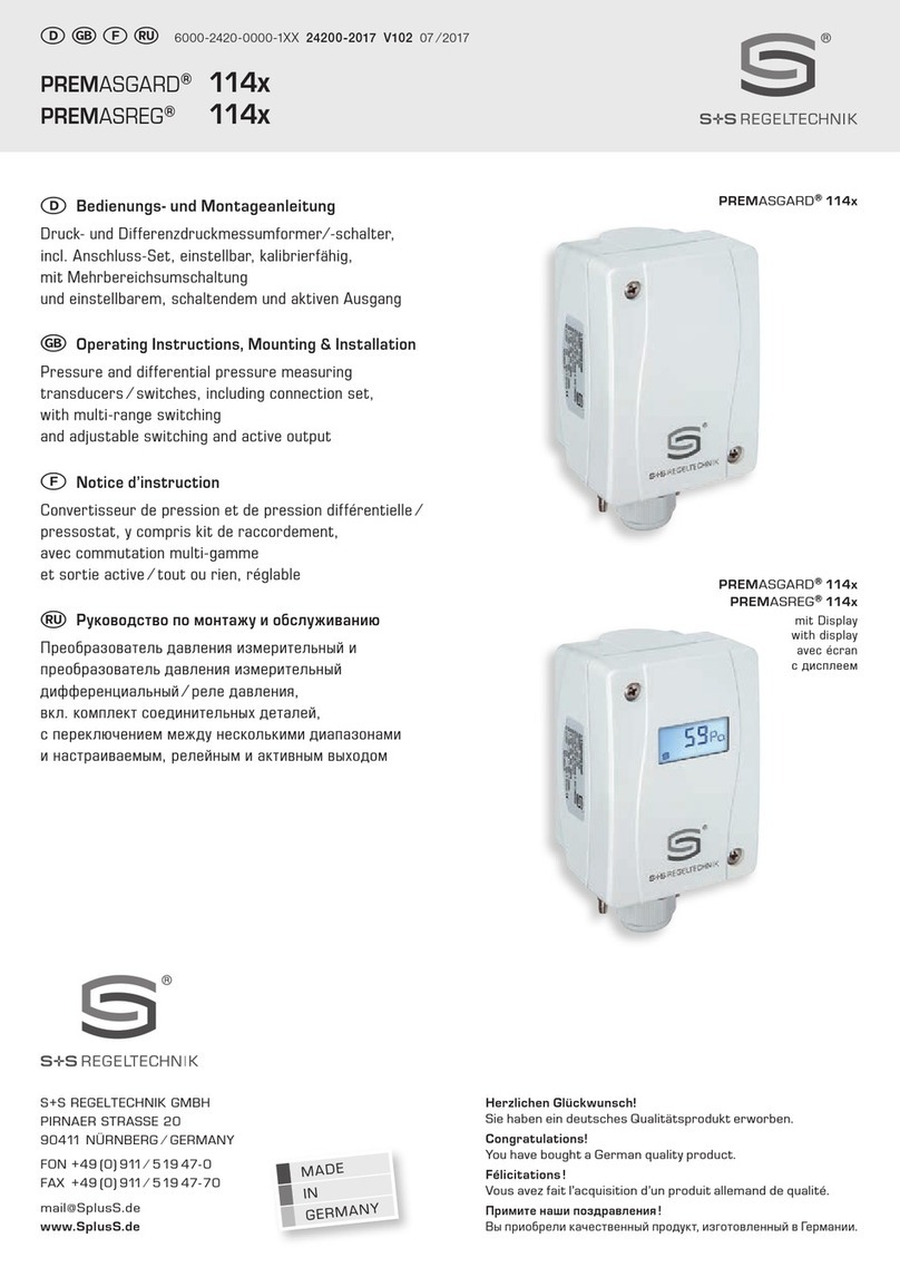 S+S Regeltechnik PREMASGARD 114 Series Operating Instructions, Mounting & Installation S+S Regeltechnik PREMASGARD 114 Series Operating Instructions, Mounting & Installation