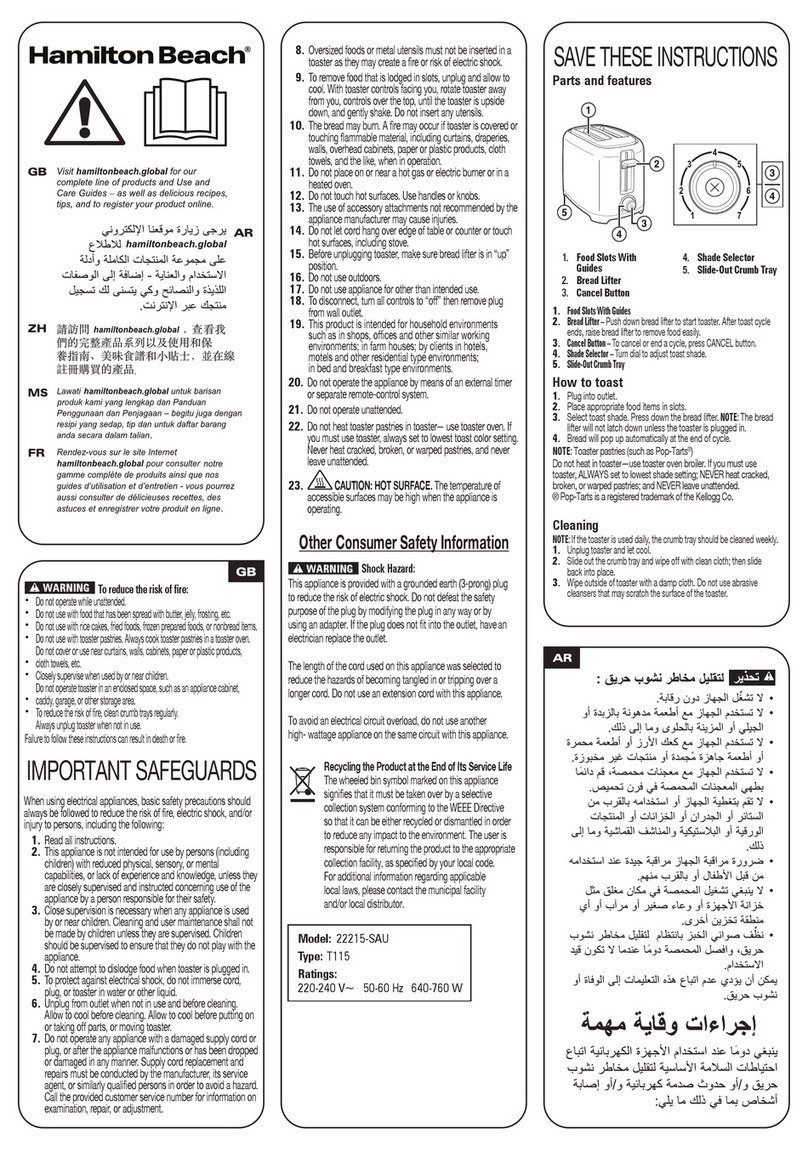 Hamilton Beach 22215-SAU quick start guide Hamilton Beach 22215-SAU quick start guide