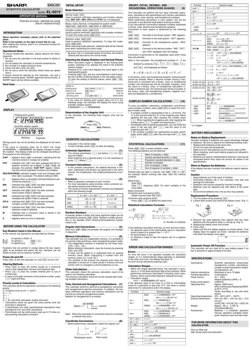 Sharp EL-501V User manual