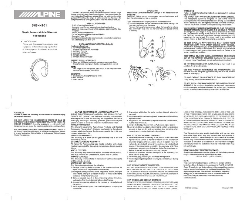 Alpine SHS-N101 user manual