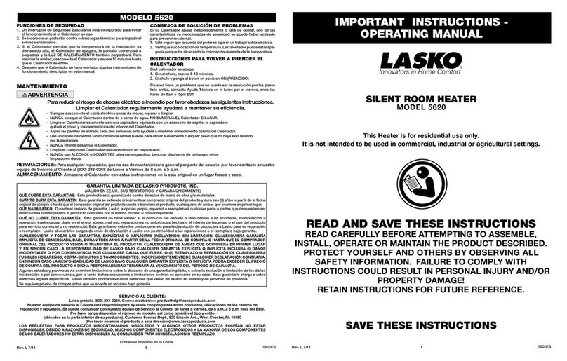 Lasko 5620 operating manual