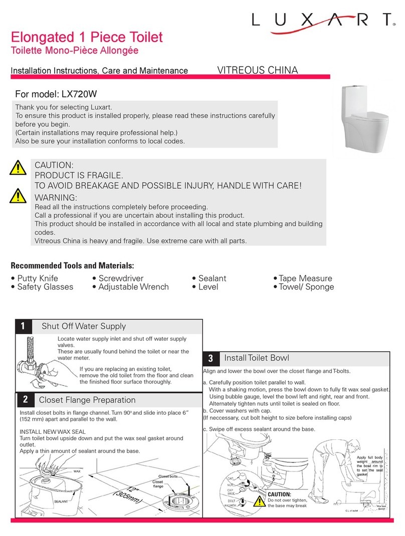 Luxart LX720W INSTALLATION INSTRUCTIONS CARE AND MAINTENANCE Luxart LX720W INSTALLATION INSTRUCTIONS CARE AND MAINTENANCE