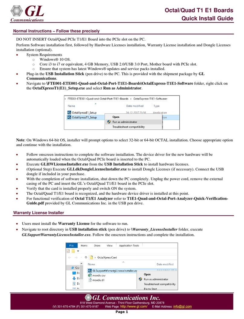 GL Communications Octal/Quad T1 E1 Quick install guide