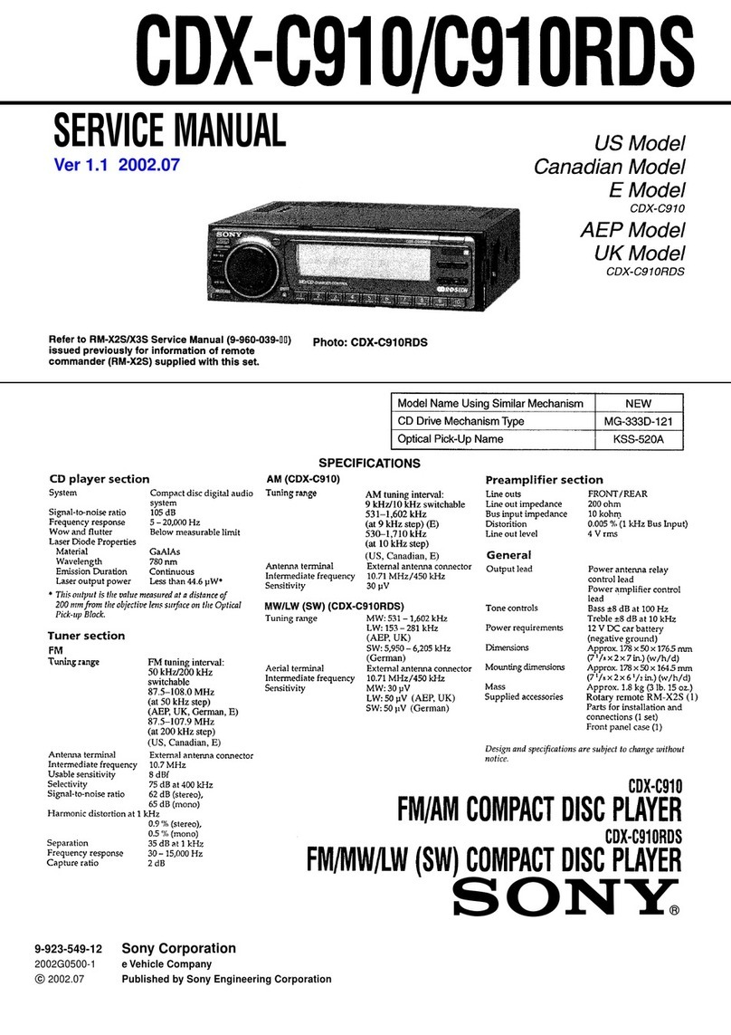 Sony CDX-C910 - Fm/am Compact Disc Player User manual