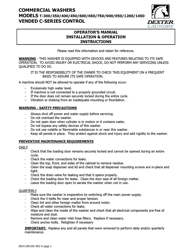 Dexter Laundry T-300 VENDED User manual