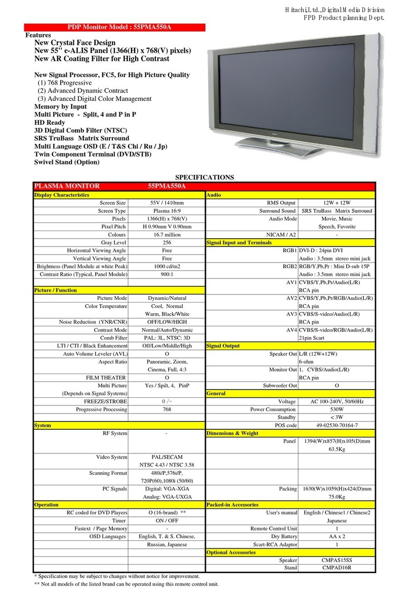 Hitachi 55PMA550A User manual