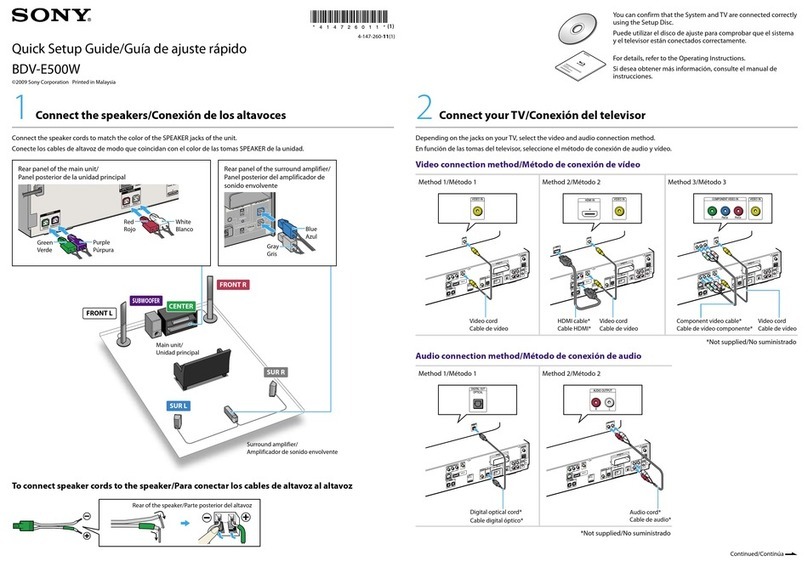 Sony BDV-E500W Quick setup guide