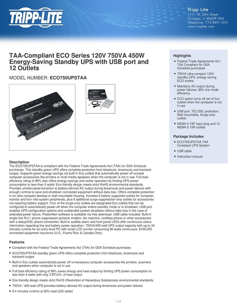 Tripp Lite ECO750UPSTAA Owner's manual