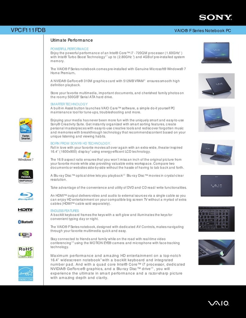 Sony VPCF111FDB Specifications