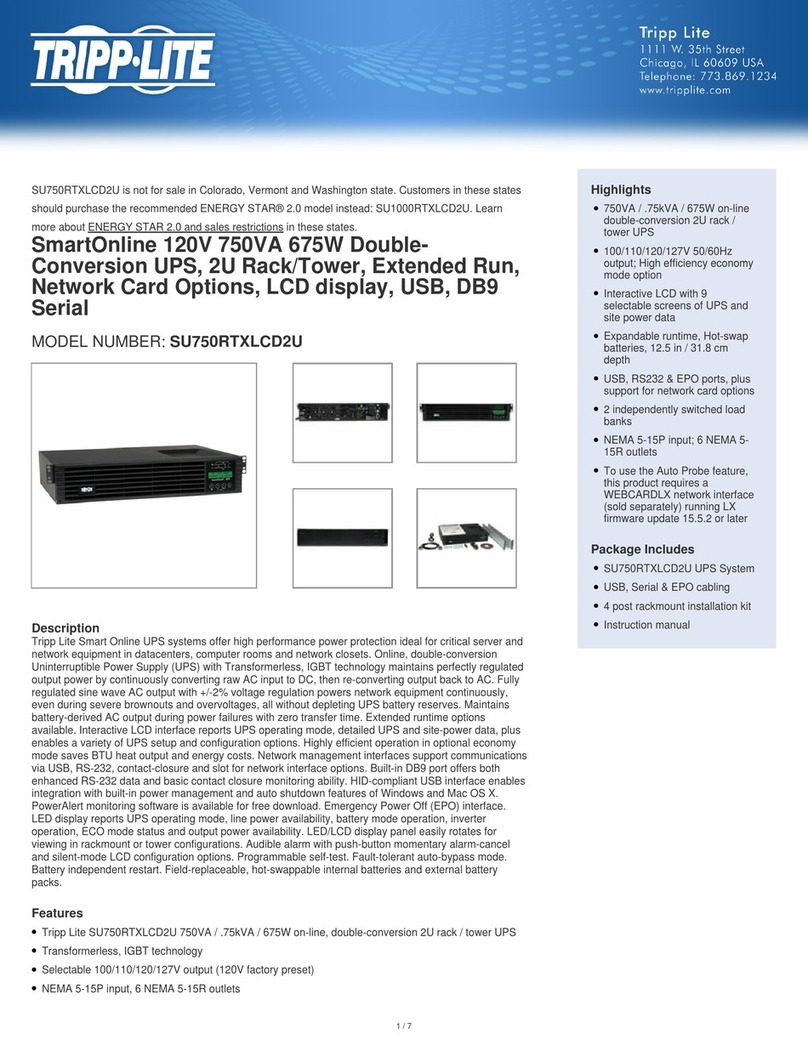 Tripp Lite SmartOnline SU750RTXLCD2U Features and specifications Tripp Lite SmartOnline SU750RTXLCD2U Features and specifications