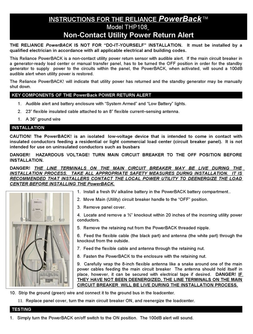 Reliance Controls PowerBack THP108 instructions