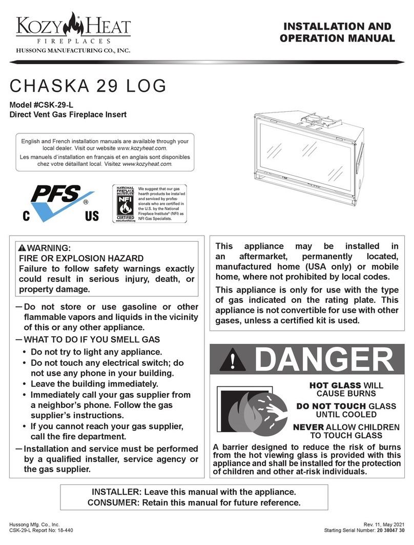 Hussong Kozy Heat Chaska 29 Log Installation and operation manual