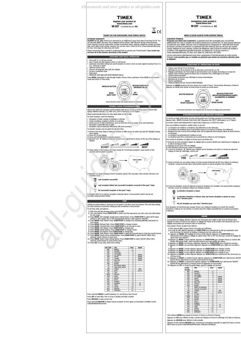 Timex W-207 User manual