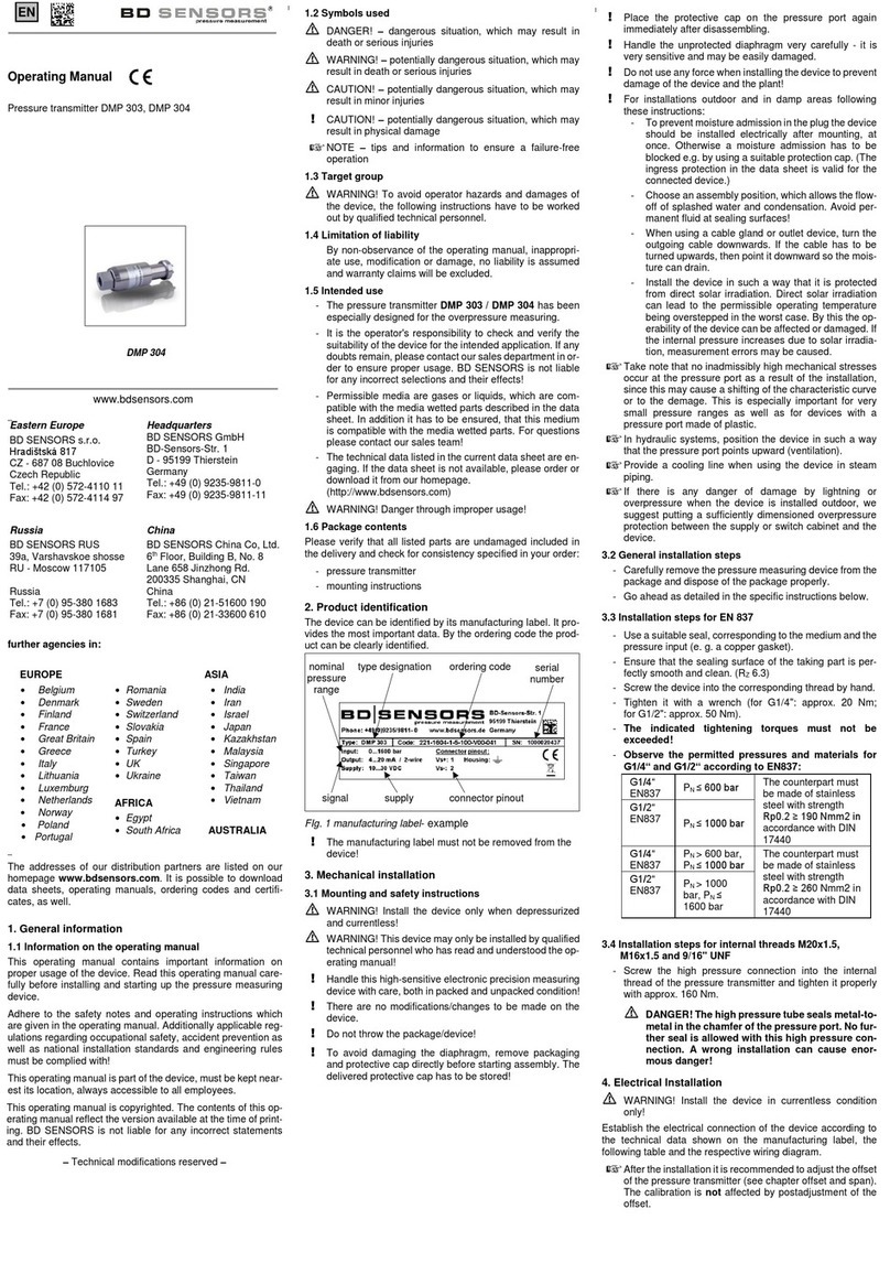 BD Sensors DMP 303 operating manual