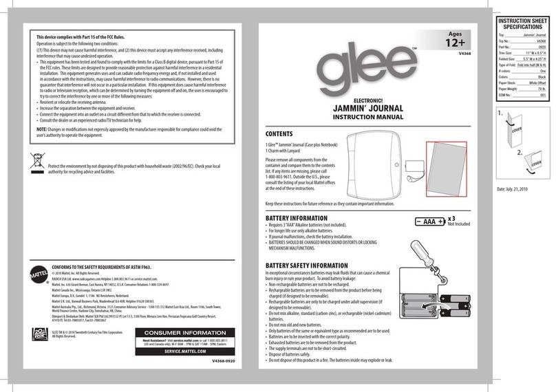 Mattel Glee Jammin' Journal V4368 User manual