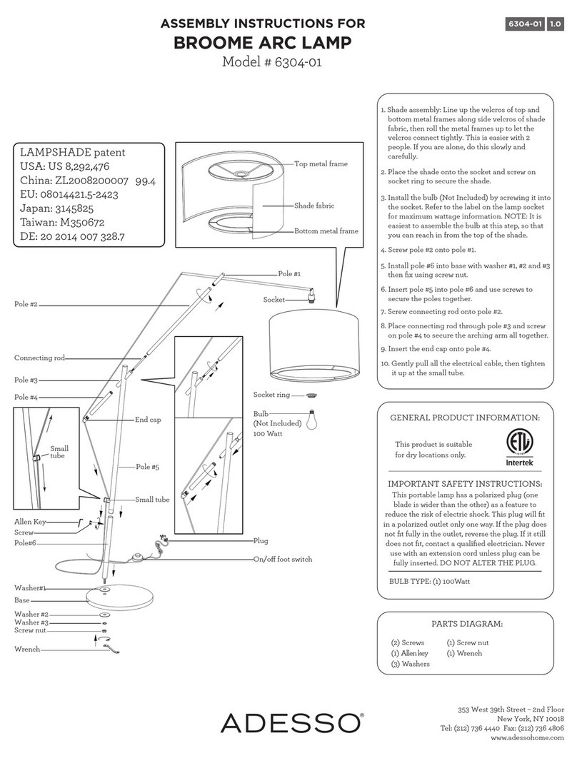 Adesso BROOME ARC LAMP 6304-01 Assembly instructions