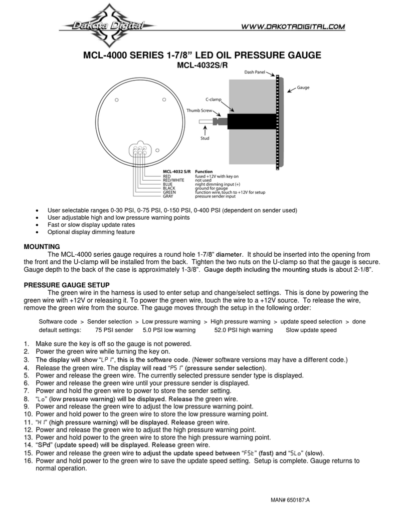 Dakota Digital MCL-4000 Series manual
