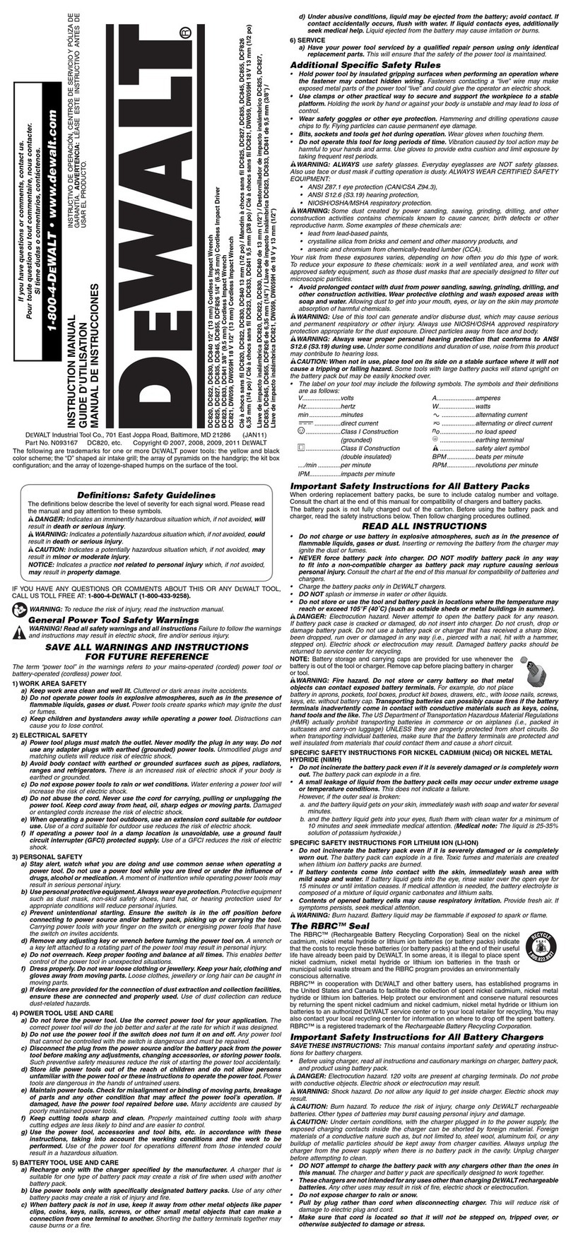 DeWalt DC822 User manual