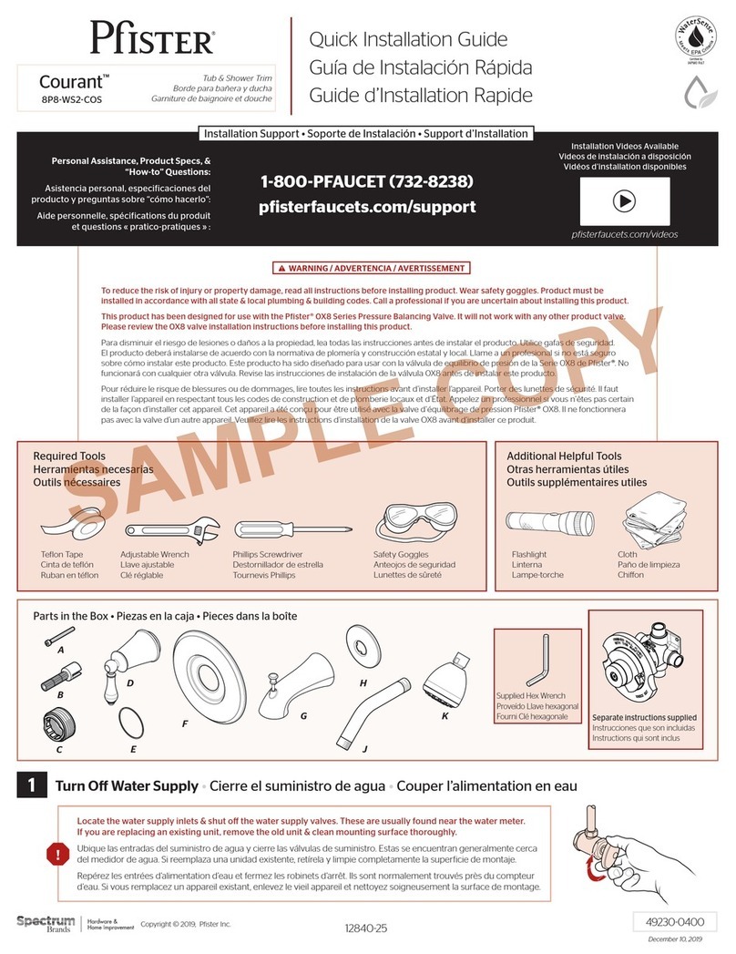 Spectrum Brands Pfister Courant 8P8-WS2-COS Quick installation guide Spectrum Brands Pfister Courant 8P8-WS2-COS Quick installation guide