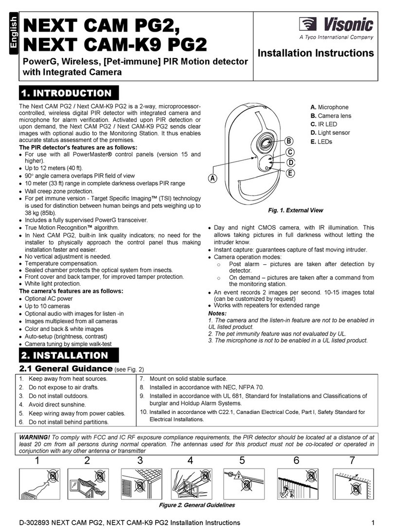 Tyco Visonic PowerG NEXT CAM PG2 installation instructions