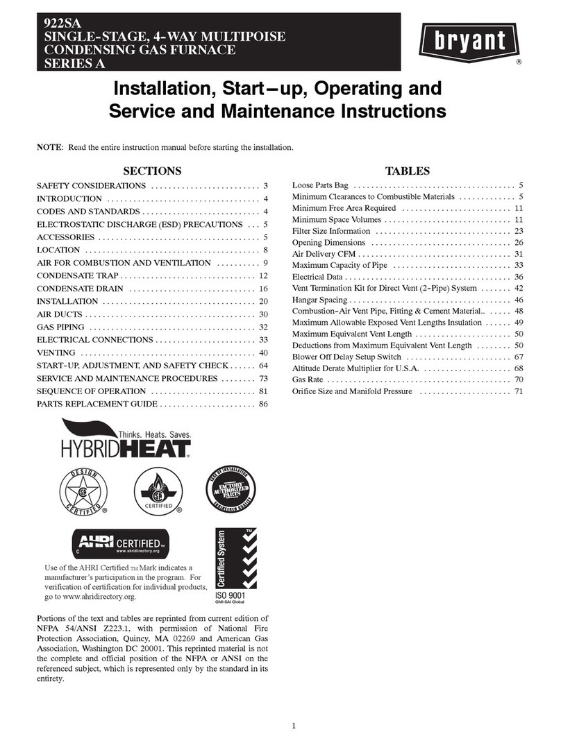 Bryant 922SA Installation, start-up, operating and service and maintenance instructions Bryant 922SA Installation, start-up, operating and service and maintenance instructions