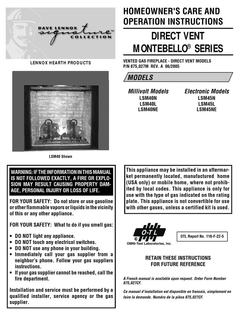 Lennox Hearth Products Signature Montebello Series Homeowner's care and operation instructions Lennox Hearth Products Signature Montebello Series Homeowner's care and operation instructions