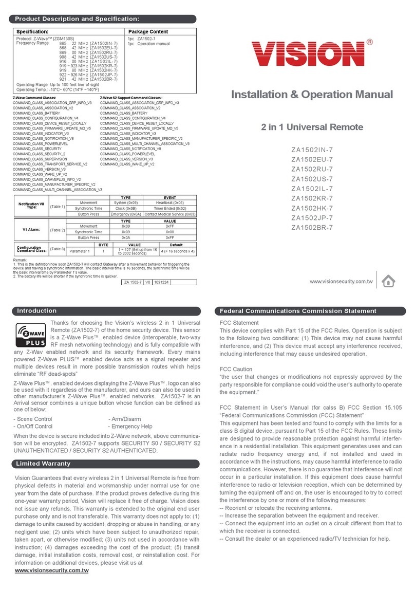 Vision ZA1502IN-7 Installation & operation manual Vision ZA1502IN-7 Installation & operation manual